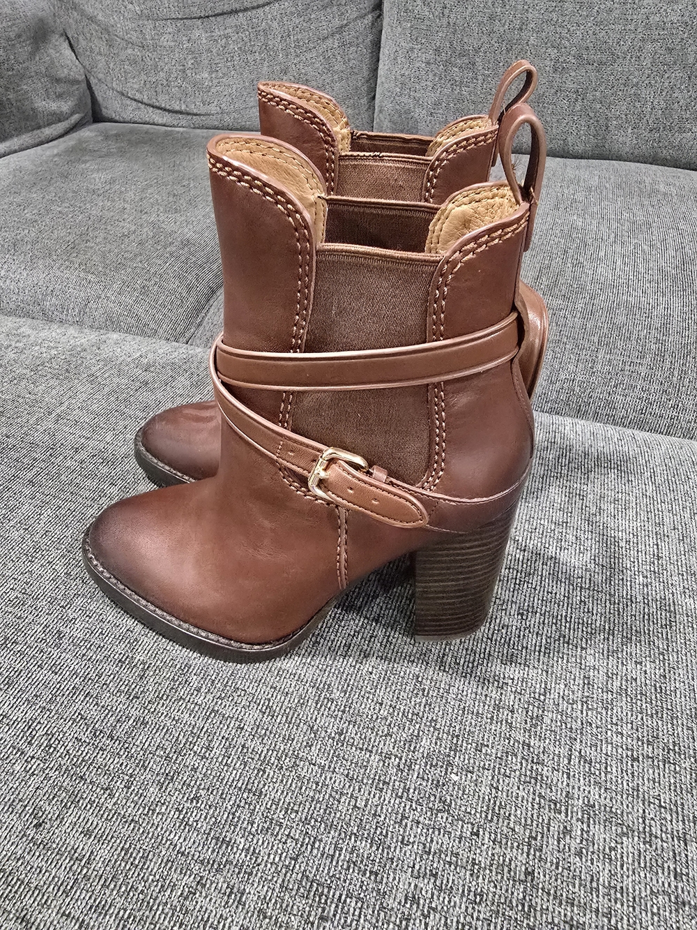 Coach Brown Leather Strap Buckle Ankle Boots